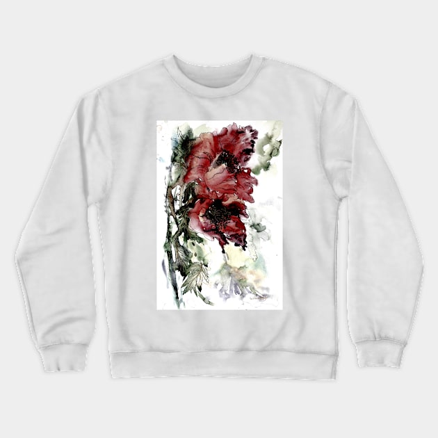 Dark Poppy Watercolor Painting Crewneck Sweatshirt by SvitlanaProuty